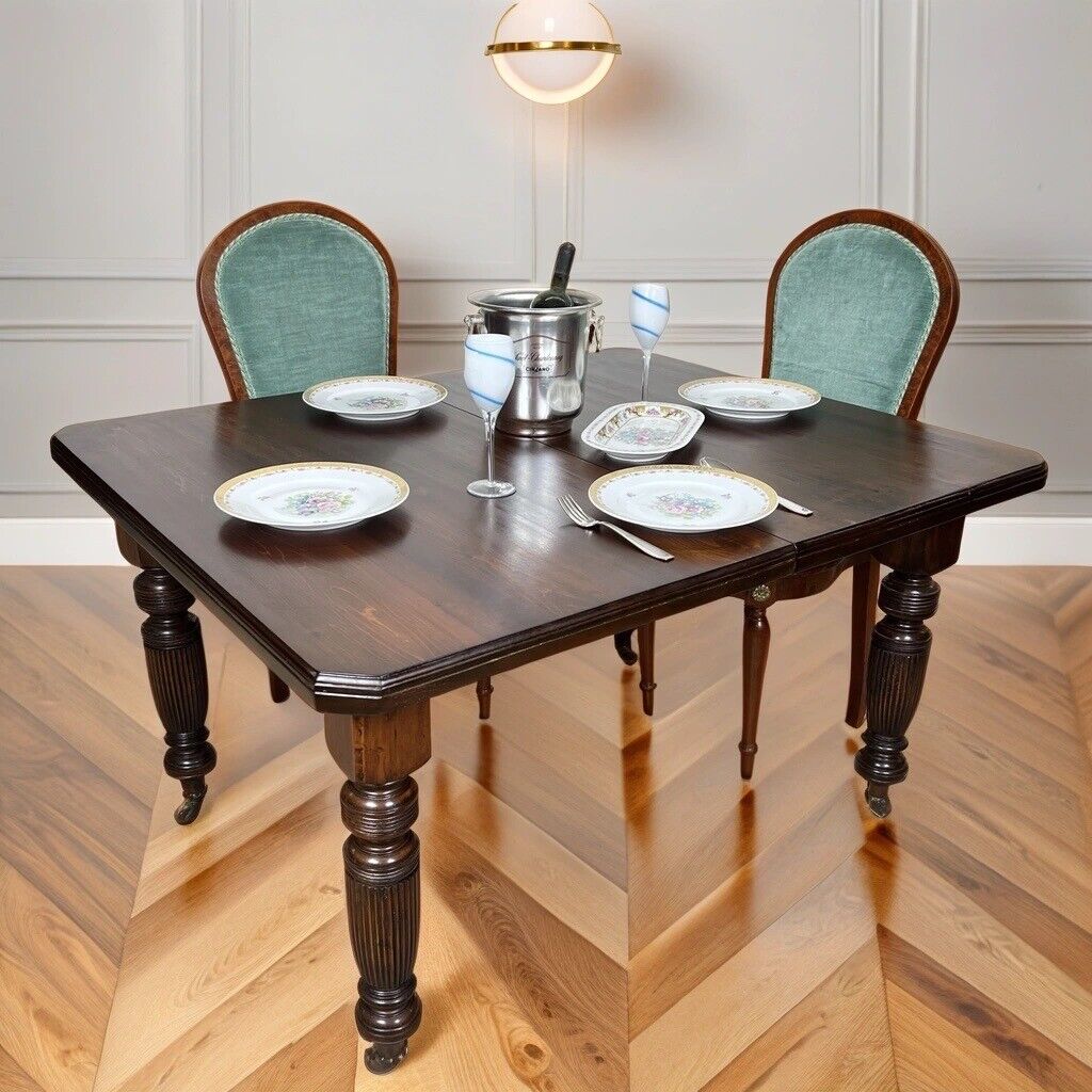 Tavolo antico allungabile in legno rettangolare da pranzo d'epoca 800 Inglese