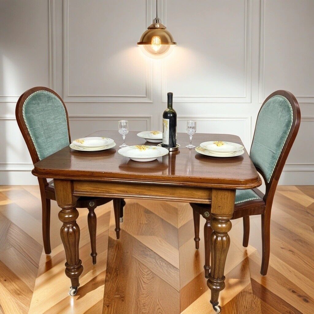 Tavolo antico allungabile in legno mogano quadrato da pranzo d'epoca 800 Inglese