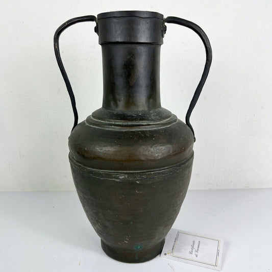Antica Anfora in rame martellato brocca vaso con due manici XVIII epoca 700