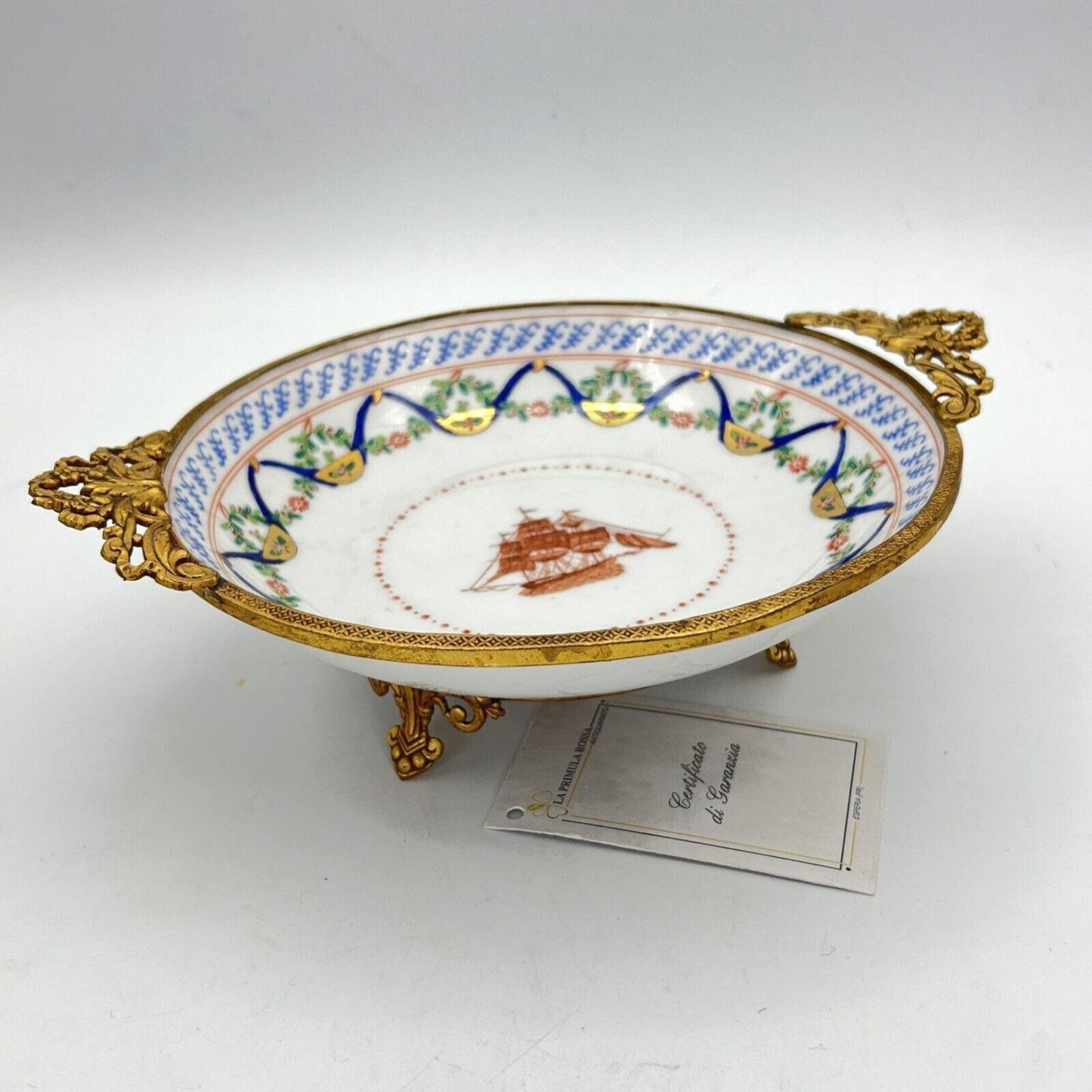 Alzata Piatto Vassoio Alzatina vintage antico in porcellana Limoges e ottone Categoria Alzate