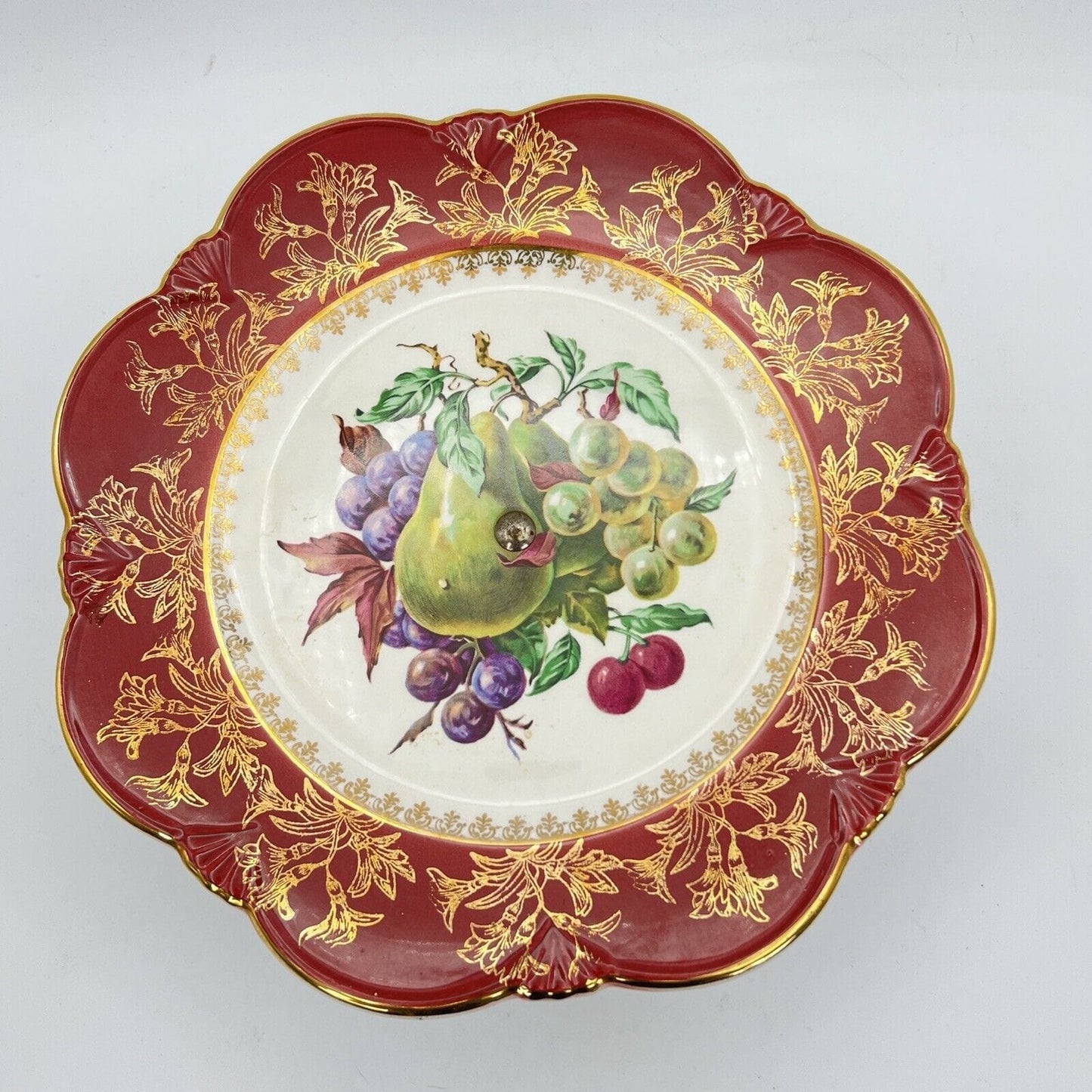 Antica alzata alzatina in ceramica porta dolci fruttiera anni '40 decoro Frutta Categoria Alzate