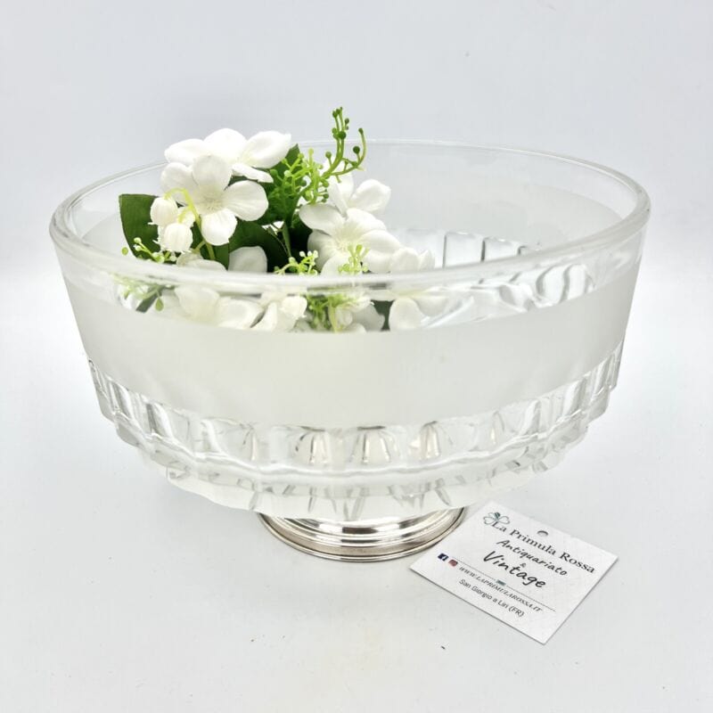 Antica Alzata centrotavola in argento 800 e vetro satinato fruttiera alzatina Categoria Sheffield & Argento