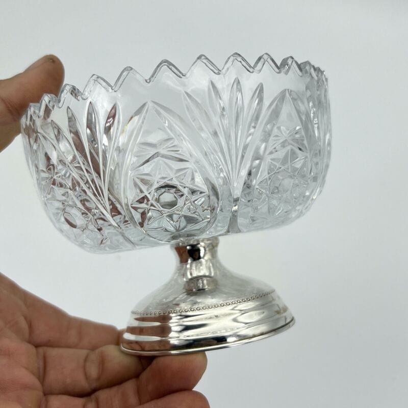 Antica Alzata porta bon bon in argento 800 e vetro molato alzatina anni 70 Categoria Sheffield & Argento