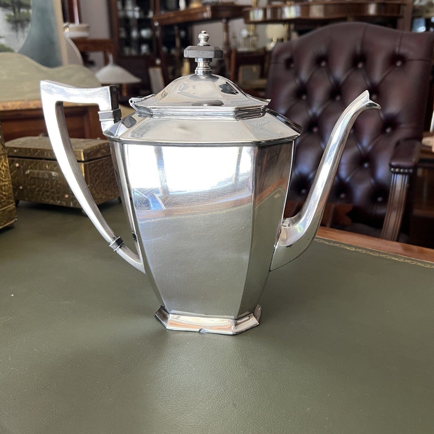 Antica caffettiera in argento placcato silver plated teiera d'epoca 900 Decò Categoria Sheffield & Argento
