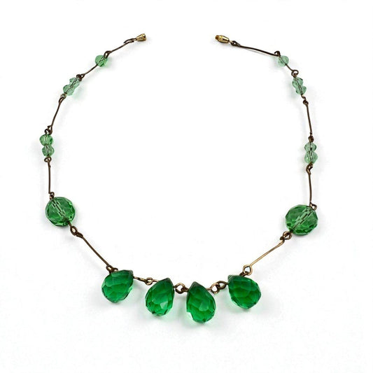 Antica Collana da per donna Collier con perle in cristallo Verde girocollo '30 Categoria Bigiotteria & Accessori