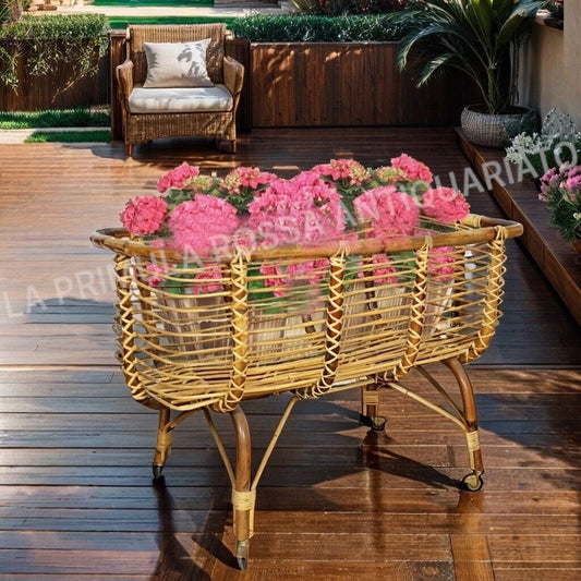 Antica Culla in vimini fioriera lettino bambu vintage anni 40 Portavaso Categoria Arte e antiquariato:Arredamento d'antiquariato:Altro mobili antichi