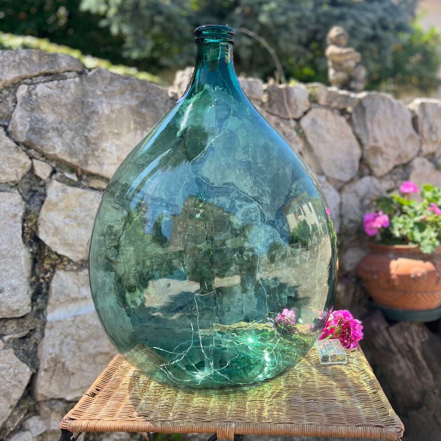 Antica Damigiana in vetro da 54 litri vecchio lampada verde chiaro con luci Categoria Vetri e Cristalli