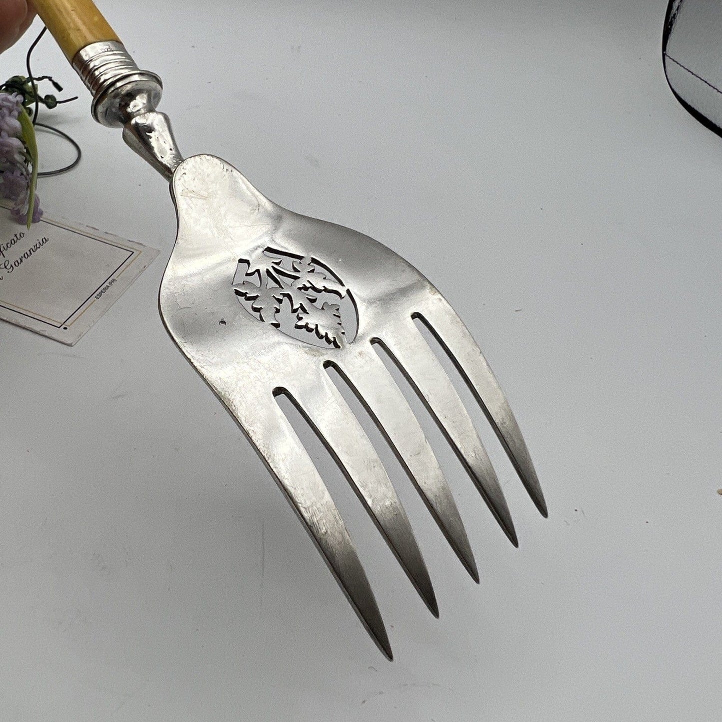 Antica forchetta da portata per pesce in Sheffield e Argento 925 traforata Categoria Silver plated sheffield style