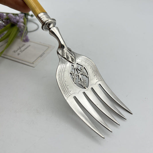 Antica forchetta da portata per pesce in Sheffield e Argento 925 traforata Categoria Silver plated sheffield style