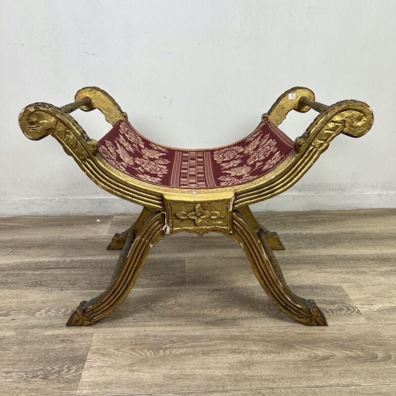 Antica Panchetta dormeuse stile barocco imbottita sgabello divanetto panca 900 Categoria Arredamento
