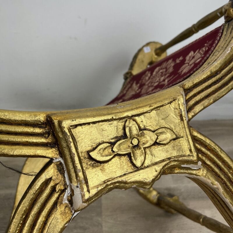 Antica Panchetta dormeuse stile barocco imbottita sgabello divanetto panca 900 Categoria Arredamento
