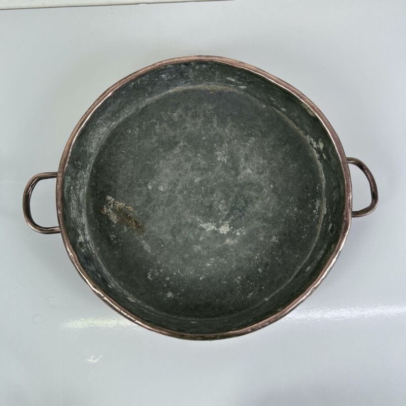 Antica Pentola in rame padella tegame teglia rotonda stagnata piatto casseruola Categoria Ottone