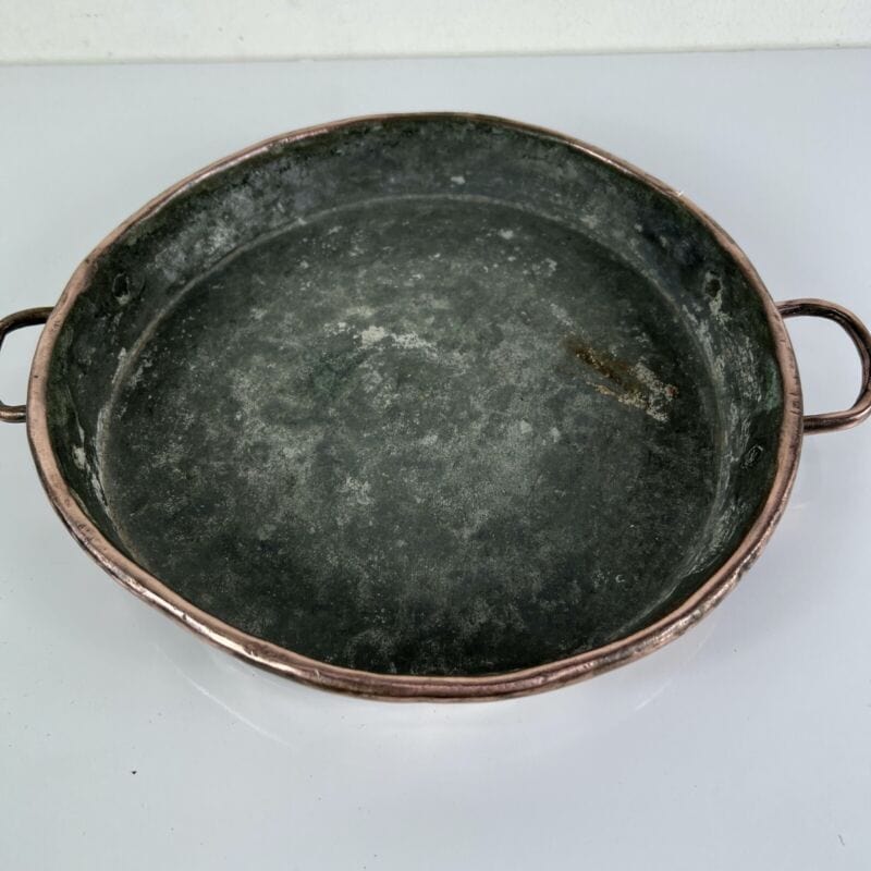 Antica Pentola in rame padella tegame teglia rotonda stagnata piatto casseruola Categoria Ottone
