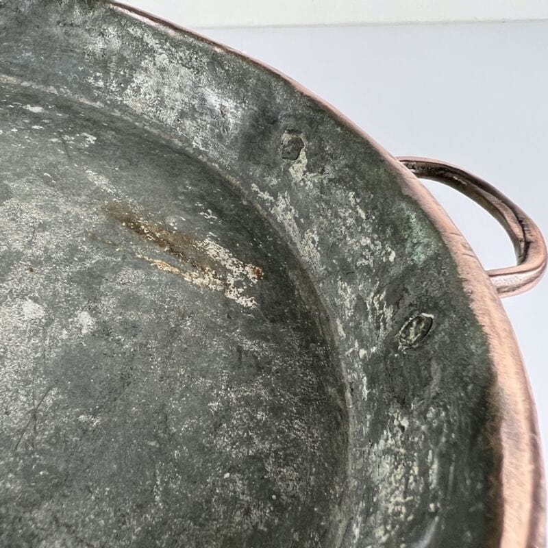 Antica Pentola in rame padella tegame teglia rotonda stagnata piatto casseruola Categoria Ottone