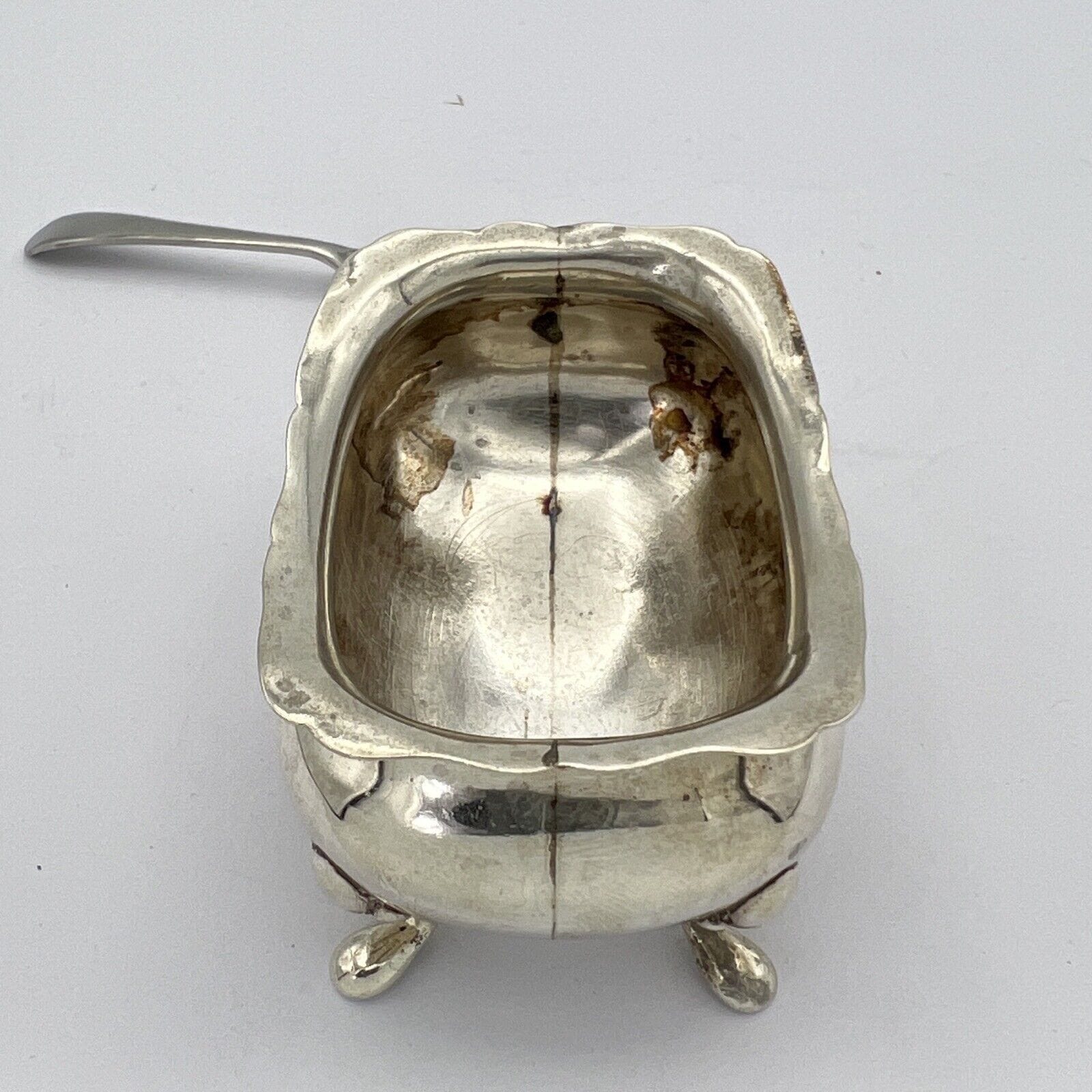 Antica Saliera in argento sterling silver 925 da tavola con cucchiaino epoca 800 Categoria  Sheffield & Argento
