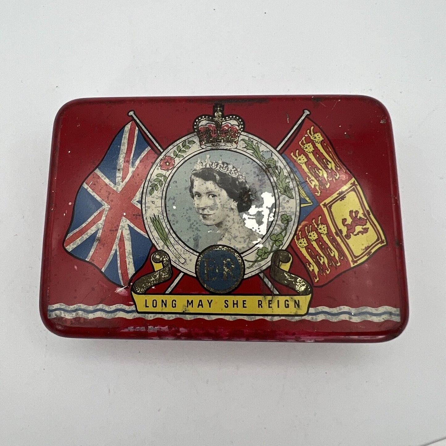 Antica Scatola in latta inglese incoronazione Regina Elisabetta II 1953 Reale 50 Categoria Collezionismo:Collezioni diverse:Scatole di latta