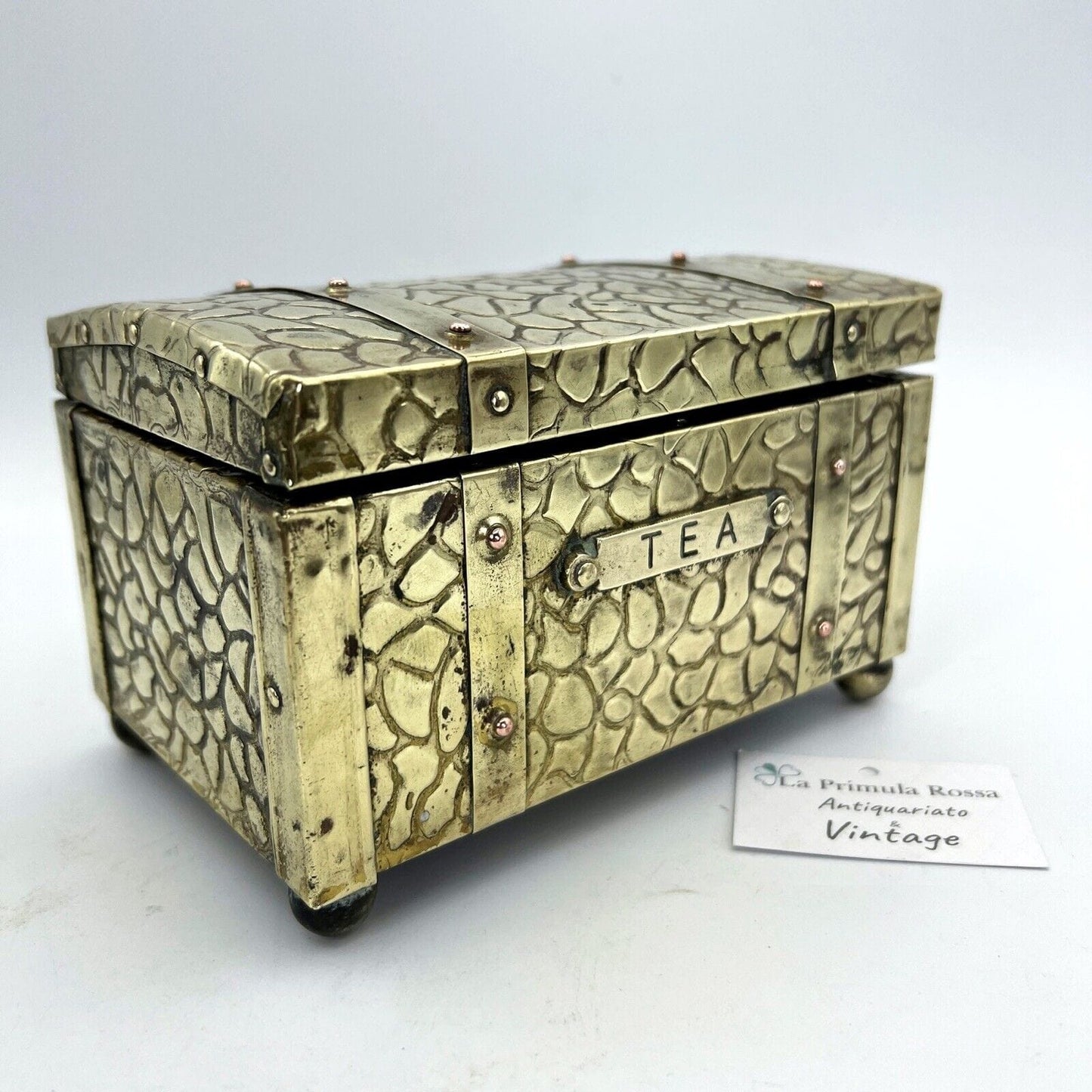 Antica Scatola in legno e ottone Cofanetto vintage Inglese contenitore per tè Categoria altro