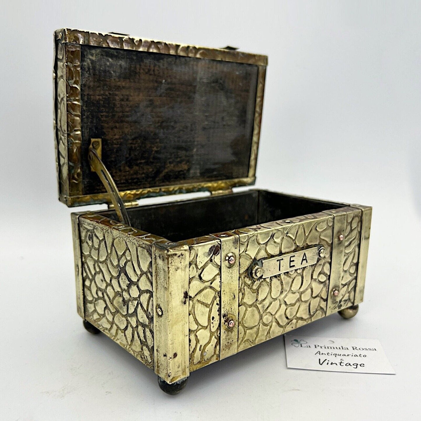 Antica Scatola in legno e ottone Cofanetto vintage Inglese contenitore per tè Categoria altro