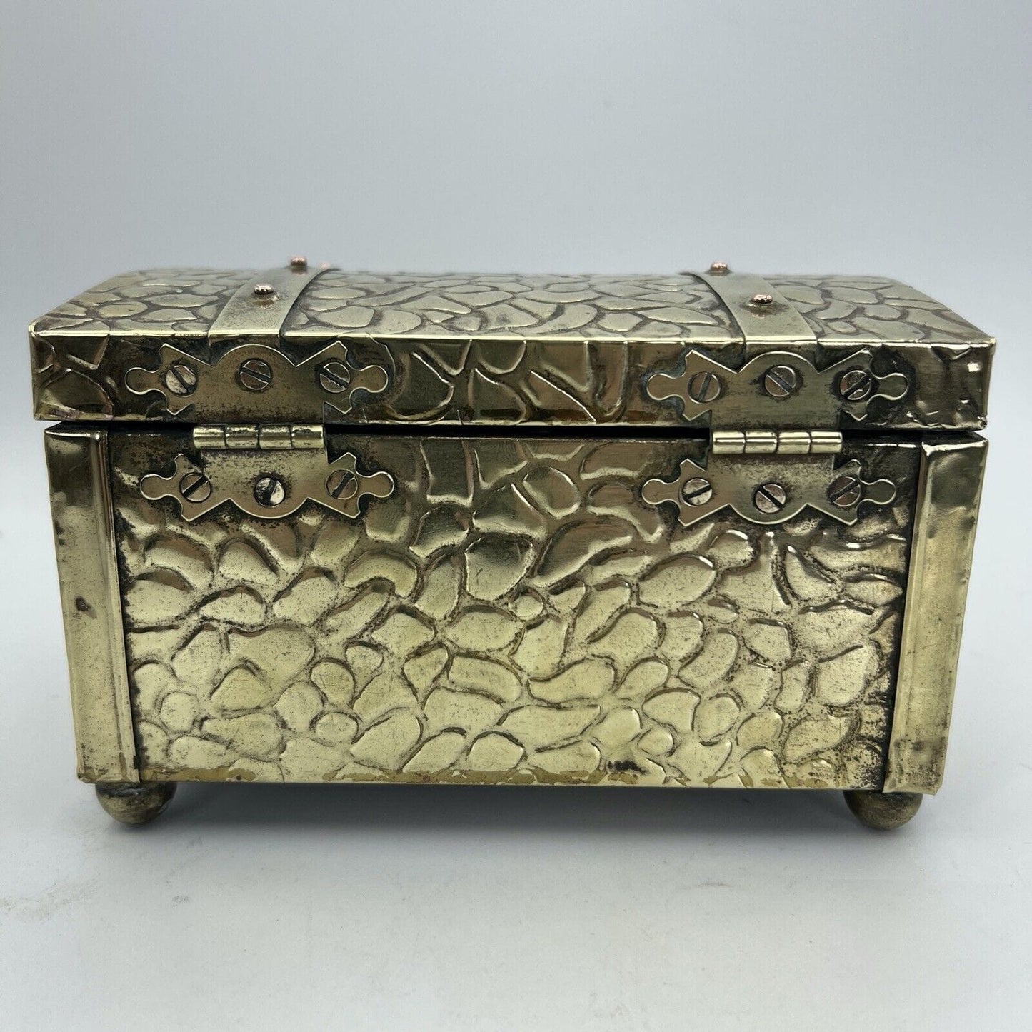 Antica Scatola in legno e ottone Cofanetto vintage Inglese contenitore per tè Categoria altro