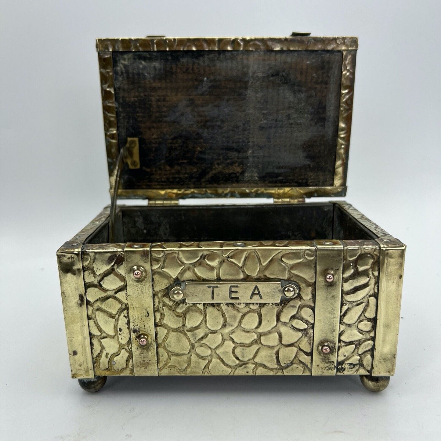 Antica Scatola in legno e ottone Cofanetto vintage Inglese contenitore per tè Categoria altro