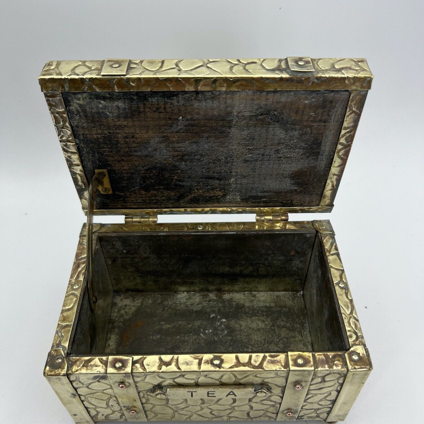 Antica Scatola in legno e ottone Cofanetto vintage Inglese contenitore per tè Categoria altro