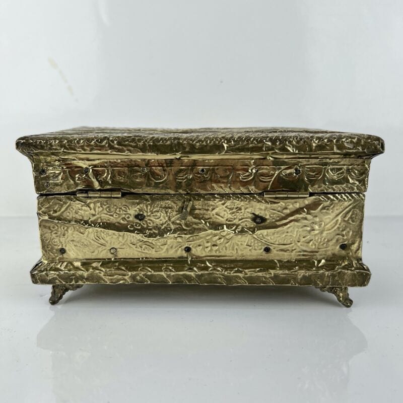 Antica Scatola in legno ottone Cofanetto vintage Portagioie Inglese contenitore Categoria Ottone