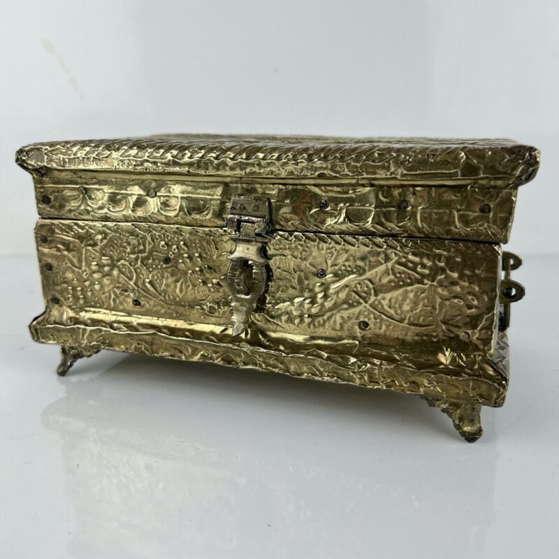Antica Scatola in legno ottone Cofanetto vintage Portagioie Inglese contenitore Categoria Ottone