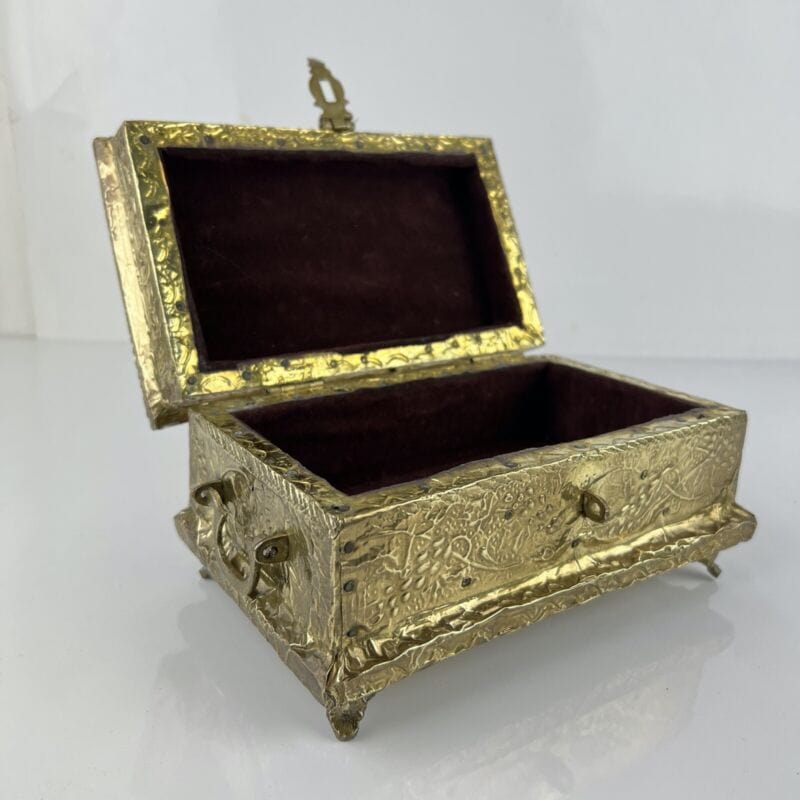 Antica Scatola in legno ottone Cofanetto vintage Portagioie Inglese contenitore Categoria Ottone