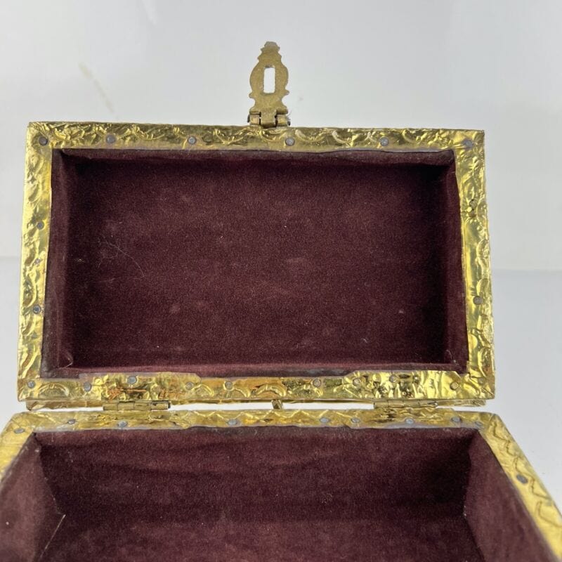 Antica Scatola in legno ottone Cofanetto vintage Portagioie Inglese contenitore Categoria Ottone