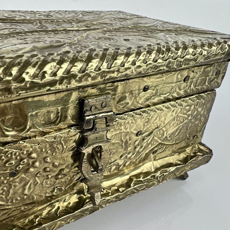 Antica Scatola in legno ottone Cofanetto vintage Portagioie Inglese contenitore Categoria Ottone