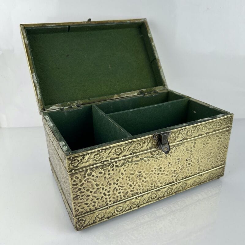 Antica Scatola in legno ottone Cofanetto vintage Veliero Inglese contenitore A Categoria Ottone