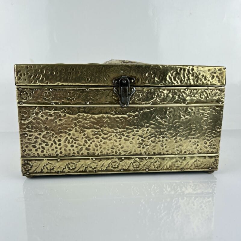 Antica Scatola in legno ottone Cofanetto vintage Veliero Inglese contenitore A Categoria Ottone