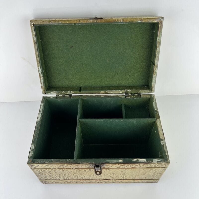 Antica Scatola in legno ottone Cofanetto vintage Veliero Inglese contenitore A Categoria Ottone