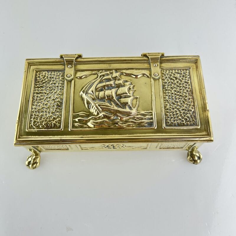 Antica Scatola in legno ottone Cofanetto vintage Veliero Inglese d' epoca 1940 Categoria altro