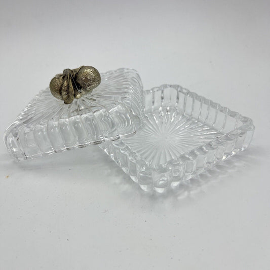 Antica scatola in vetro molato con coperchio di forma quadrata portagioie Categoria Vetri e Cristalli