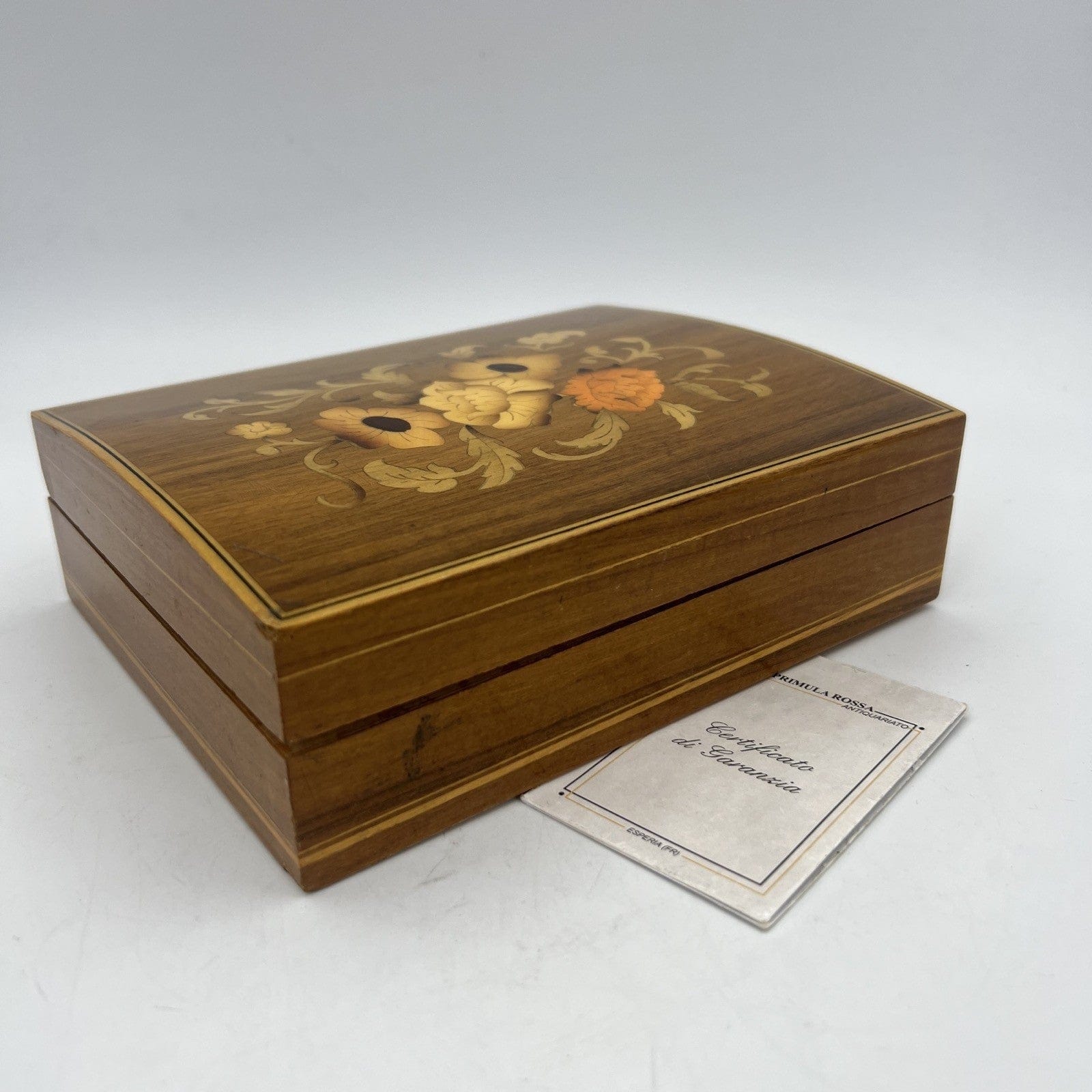 Antica scatola scatolina cofanetto anni 50 vintage sorrentina con intarsio fiori Categoria  Scatole in legno