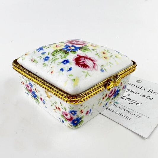 Antica Scatolina quadrata vintage in porcellana portagioie porta anelli fiori Categoria  Ceramiche e Porcellane