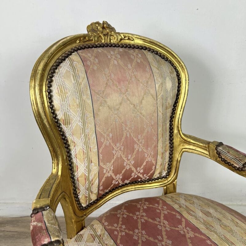 Antica sedia con braccioli poltrona in legno oro stile Luigi XVI Barocco dorata Categoria Arredamento