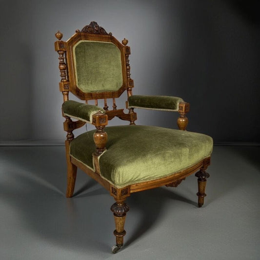 Antica sedia d'epoca 800 velluto verde con braccioli poltrona poltroncina cimasa Categoria  Sedie