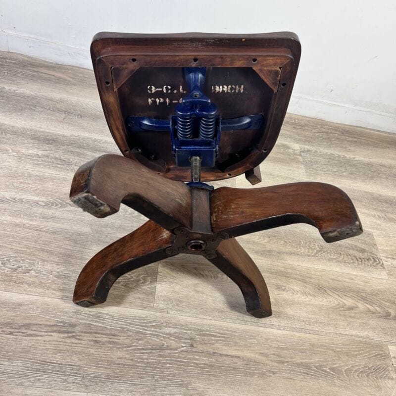 Antica sedia da scrivania girevole in legno inglese ufficio epoca 800 regolabile Categoria Sedie