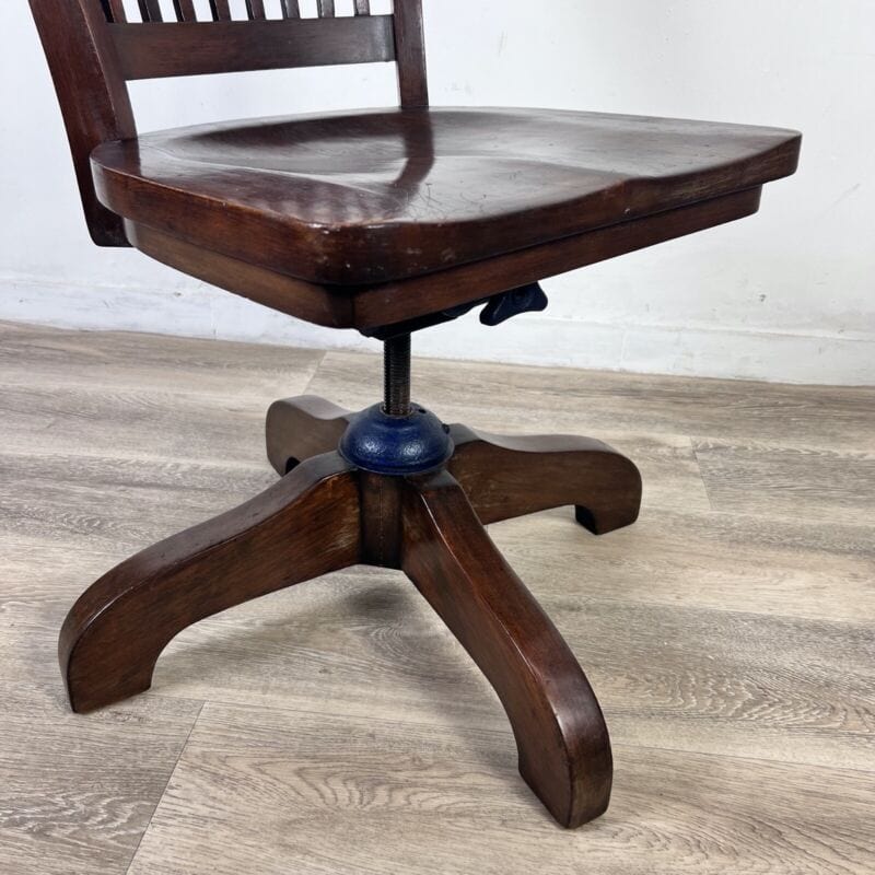 Antica sedia da scrivania girevole in legno inglese ufficio epoca 800 regolabile Categoria Sedie