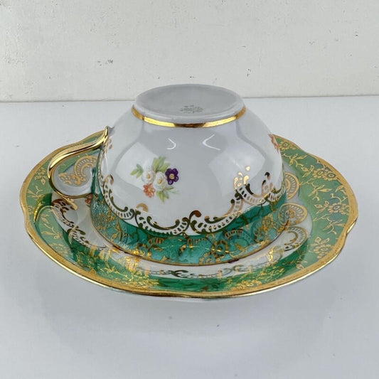 Antica Tazza da the te in porcellana Richard Ginori con piattino Fiori Verde Oro Categoria  Servizio tazze - Tazze
