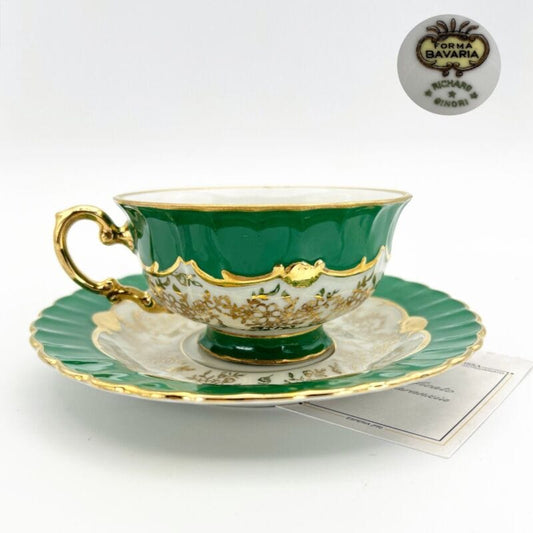Antica Tazza da the te in porcellana Richard Ginori con piattino Fiori Verde Oro Categoria  Servizio tazze - Tazze