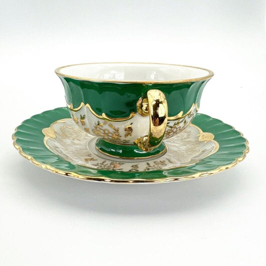 Antica Tazza da the te in porcellana Richard Ginori con piattino Fiori Verde Oro Categoria  Servizio tazze - Tazze