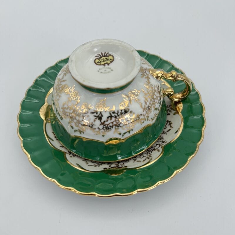 Antica Tazza da the te in porcellana Richard Ginori con piattino Fiori Verde Oro Categoria Servizio tazze - Tazze