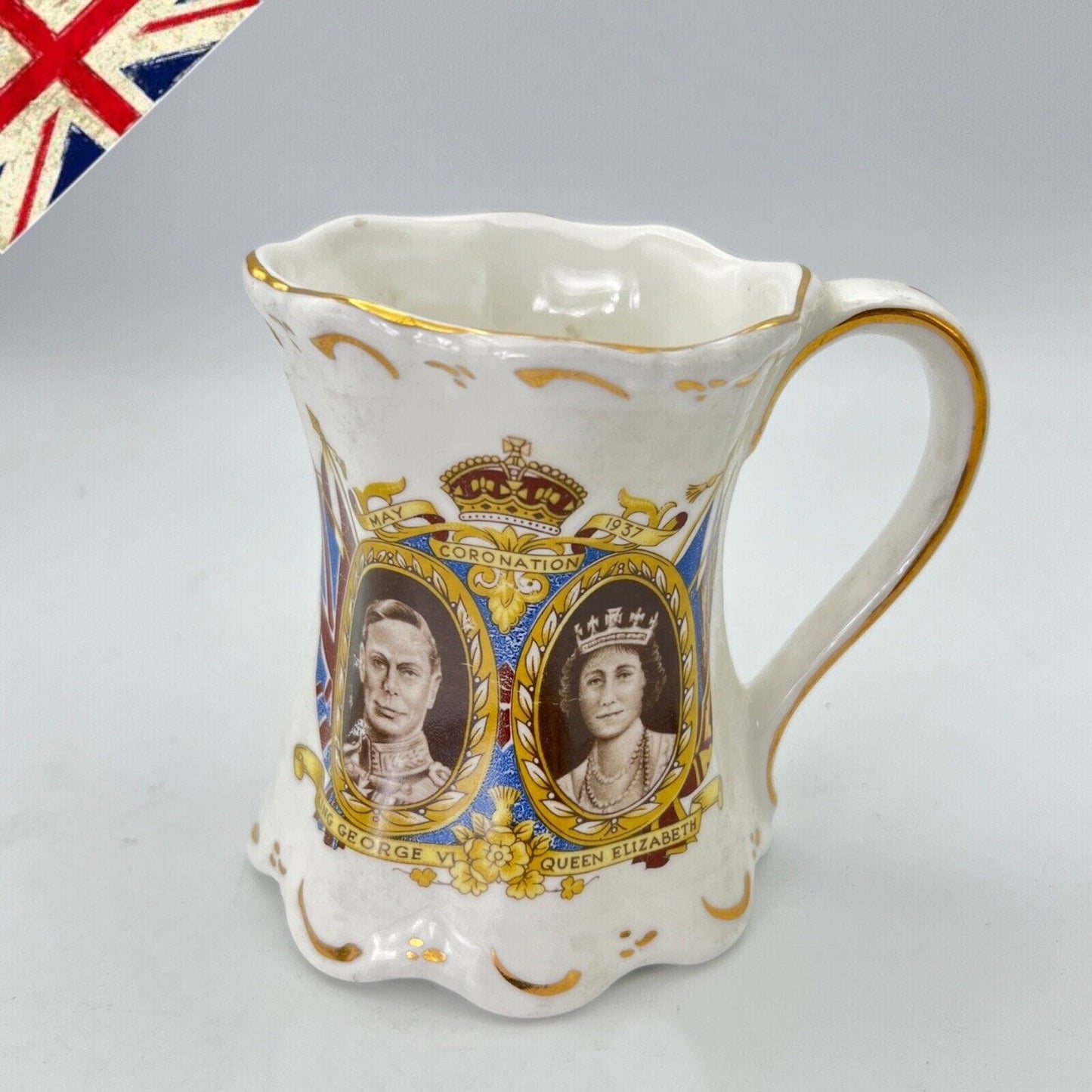 Antica Tazza Mug in porcellana Inglese Re Giorgio VI Casa Reale commemorativa XX Categoria Boccali