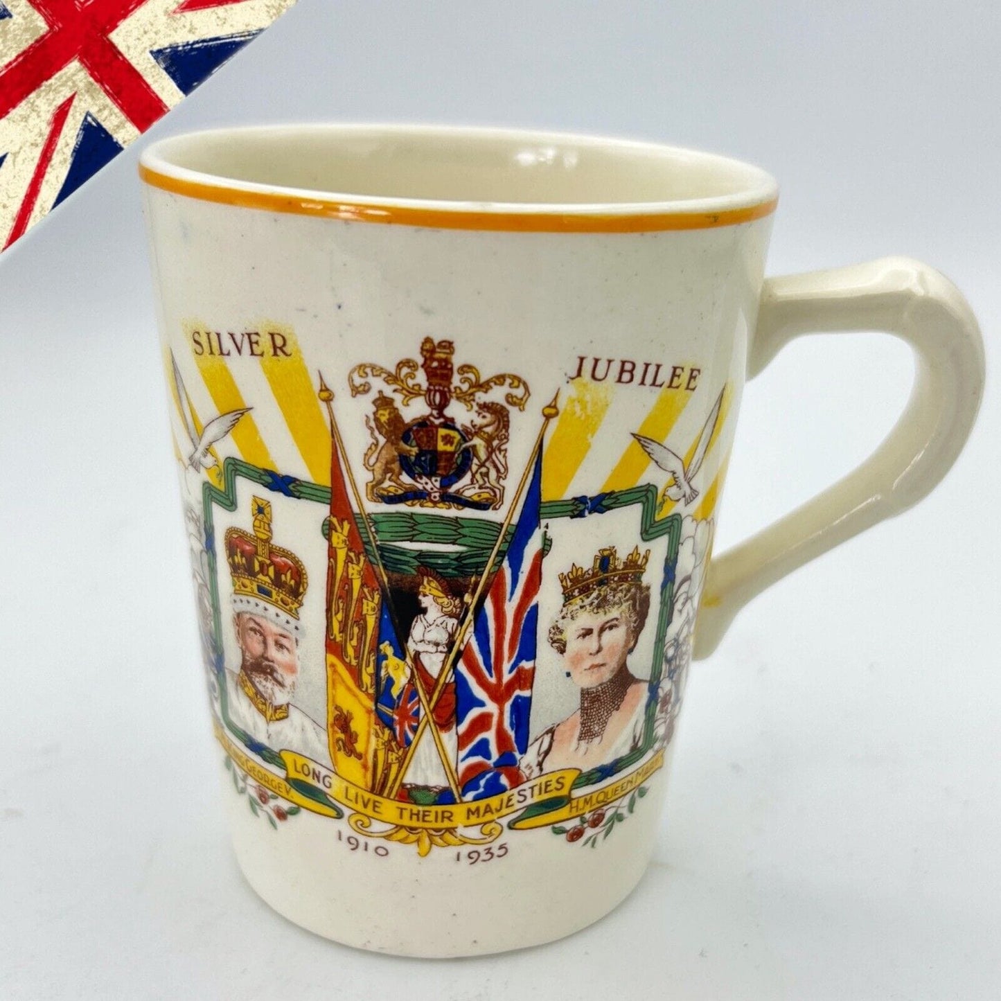 Antica Tazza Mug Inglese da collezione Re Giorgio V & Mary Casa Reale anno 1935 Categoria Arte e antiquariato:Porcellana e ceramica:Altro porcellana e ceramica