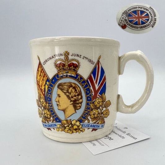 Antica Tazza Mug Inglese Regina Elisabetta II Casa Reale commemorativa 1953 Categoria  Ceramiche e Porcellane
