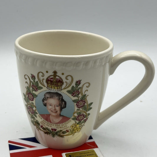Antica Tazza Mug Portapenne Inglese Giubileo Oro Regina Elisabetta II Casa Reale Categoria Arte e antiquariato:Porcellana e ceramica:Altro porcellana e ceramica