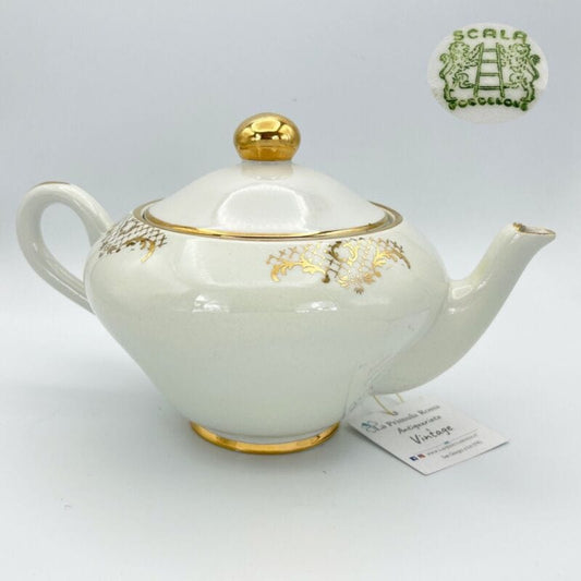 Antica Teiera in ceramica crema e oro zecchino Caffettiera SCALA anni  40 50 Categoria  Servizio tazze - Tazze
